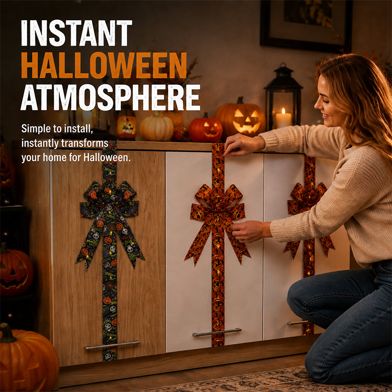 Halloween Pumpkin Ribbon Bow Decoration for Cabinet Doors