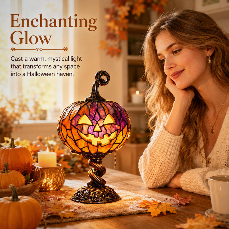 Tall Pumpkin Lamp with Elevated Base – Halloween & Fall Decor Gift