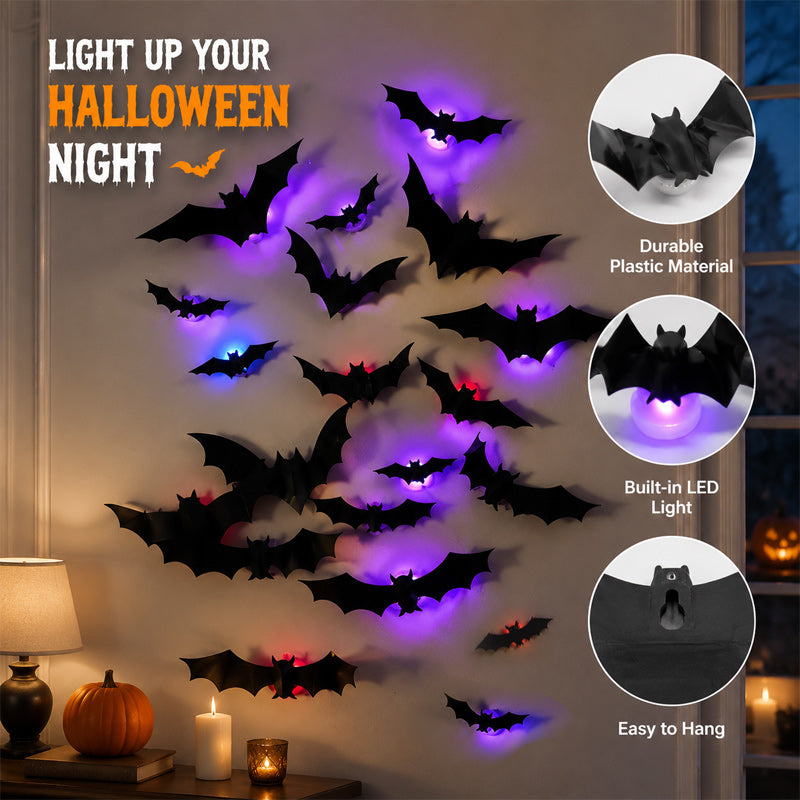 Halloween 3D LED Bat Decor with Purple Glow for Walls & Windows