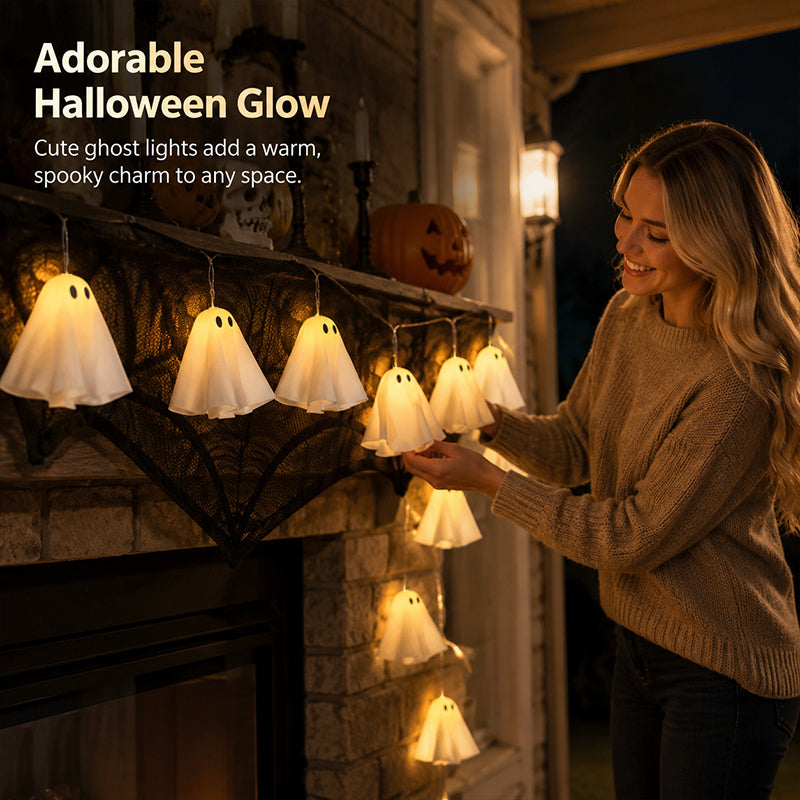 Warm White Halloween Ghost String Lights for Party & Home Decor