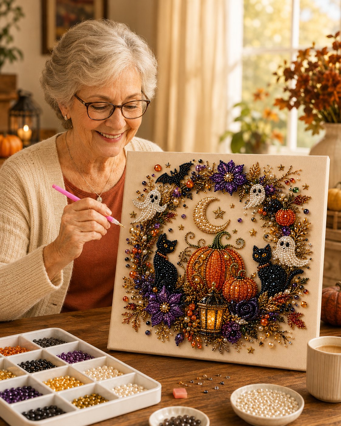 Halloween Pearl Art DIY Kit – Spooky Cute Fall Home Decor Craft