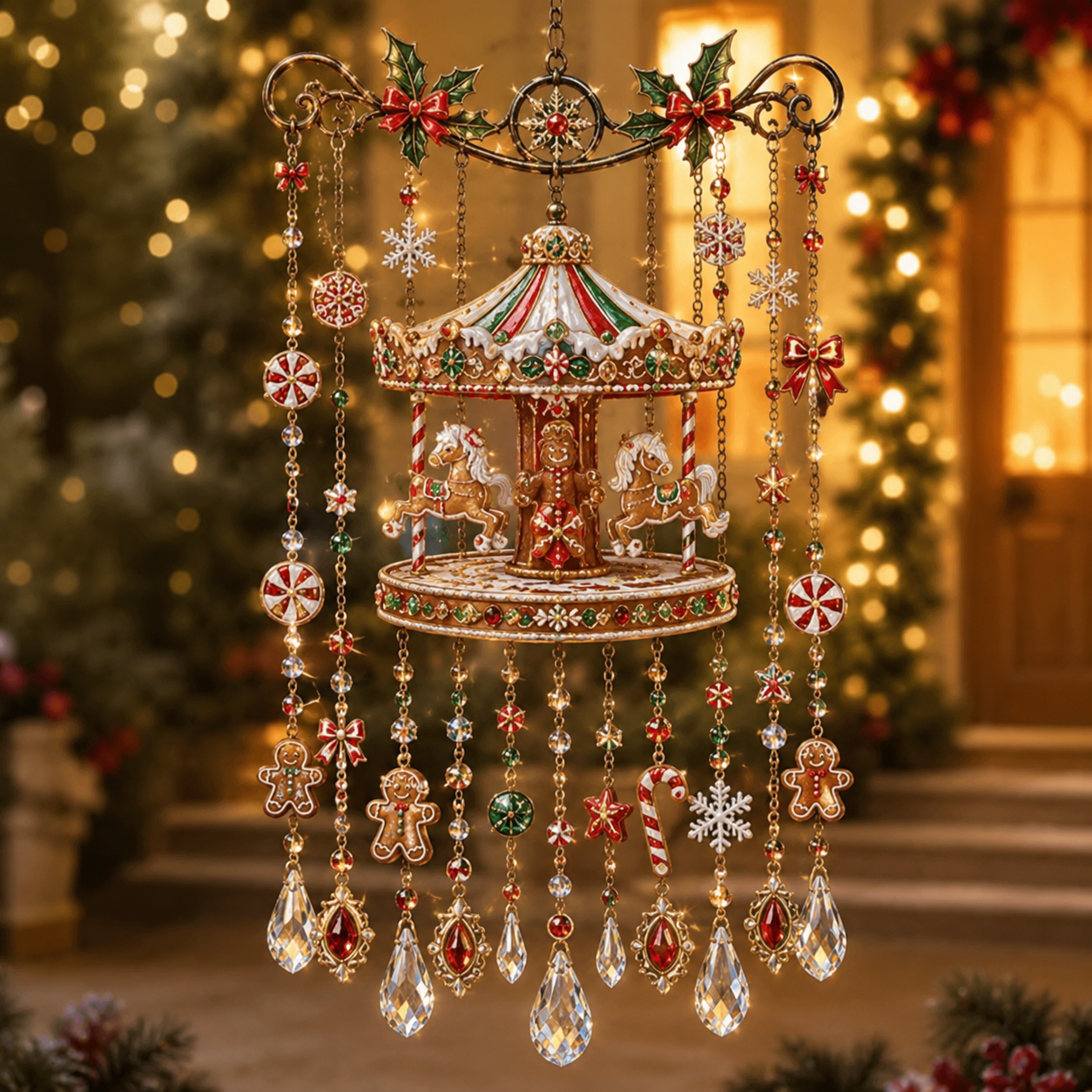 Christmas Crystal Wind Chime with Festive Charms, Gift Decor