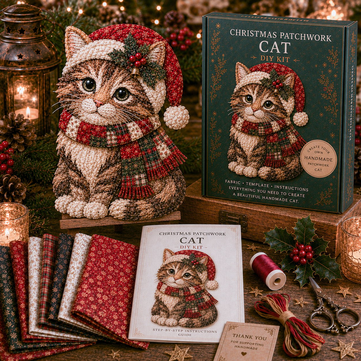 Christmas Patchwork Fabric DIY Decor Kit – 10 Festive Designs