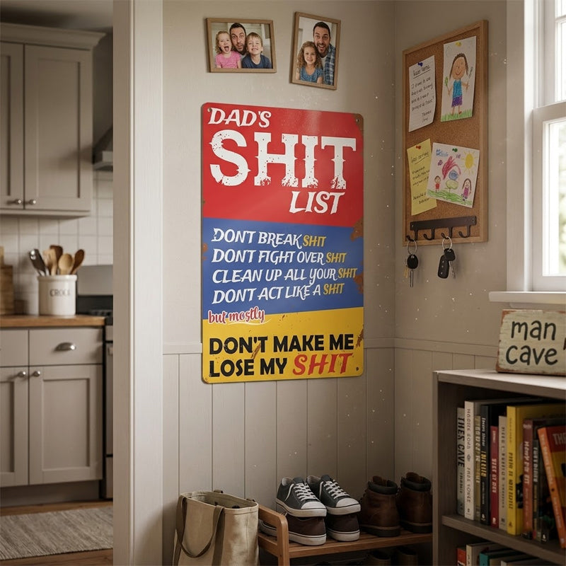 Dad's List of Rules Iron Sign - Funny Home Wall Decor