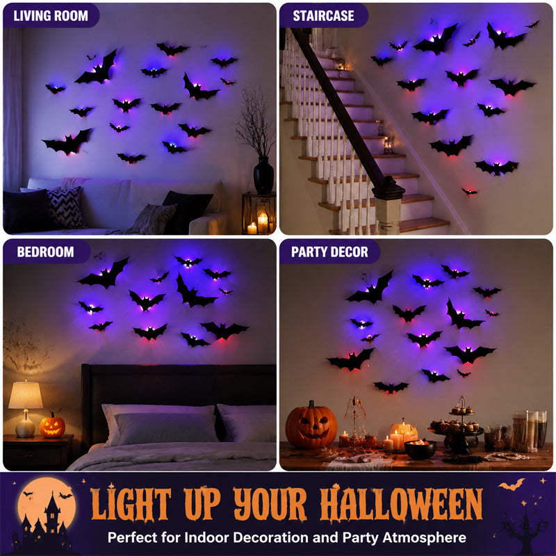 Halloween 3D LED Bat Decor with Purple Glow for Walls & Windows