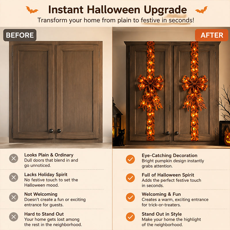 Halloween Pumpkin Ribbon Bow Decoration for Cabinet Doors