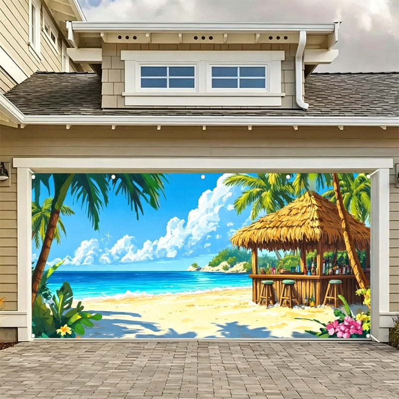 Hawaiian Beach Garage Door Birthday Party Backdrop