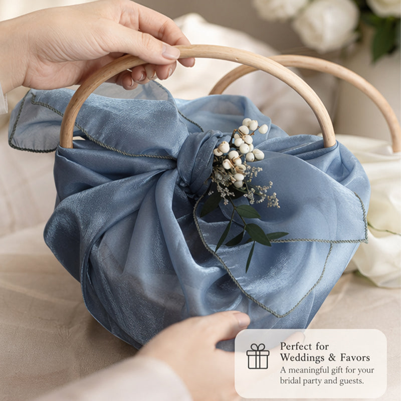 Korean Style Tulle Gift Basket with Curved Wood Handle
