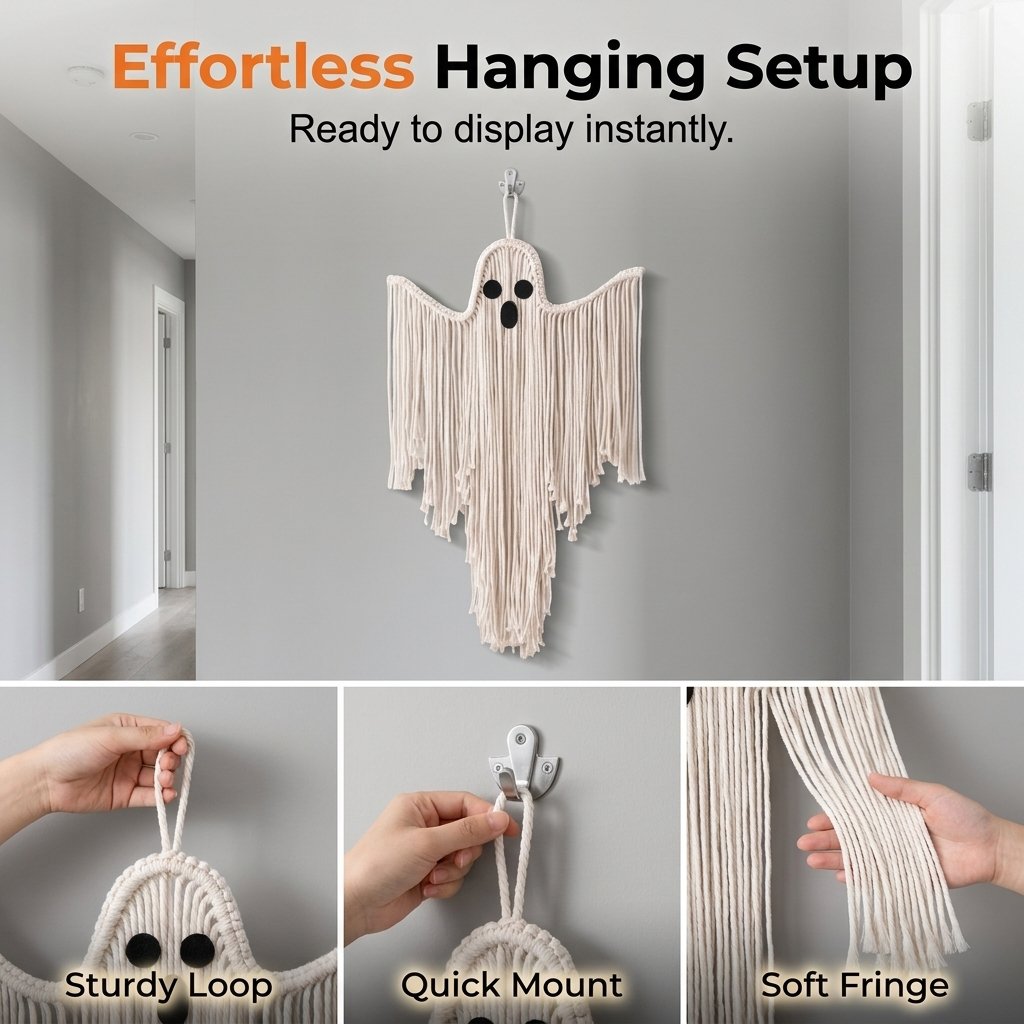 Handcrafted Woven Halloween Ghost Wall Decor, Boho Fall Gift