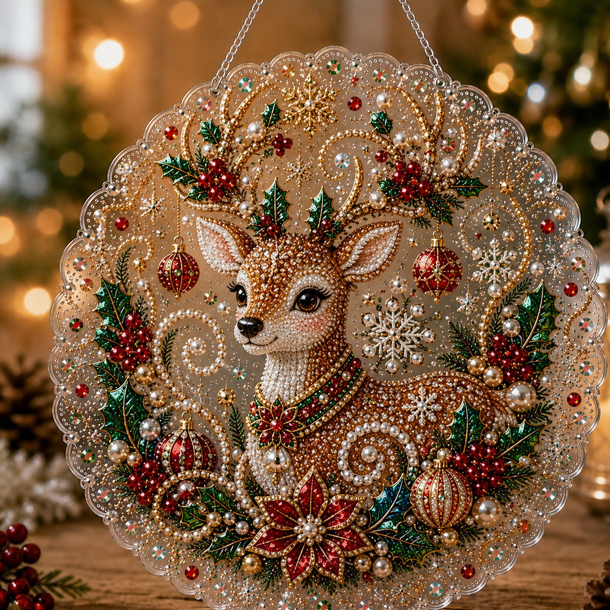 DIY Christmas Pearl Diamond Art Ornament Kit for Holiday Decor