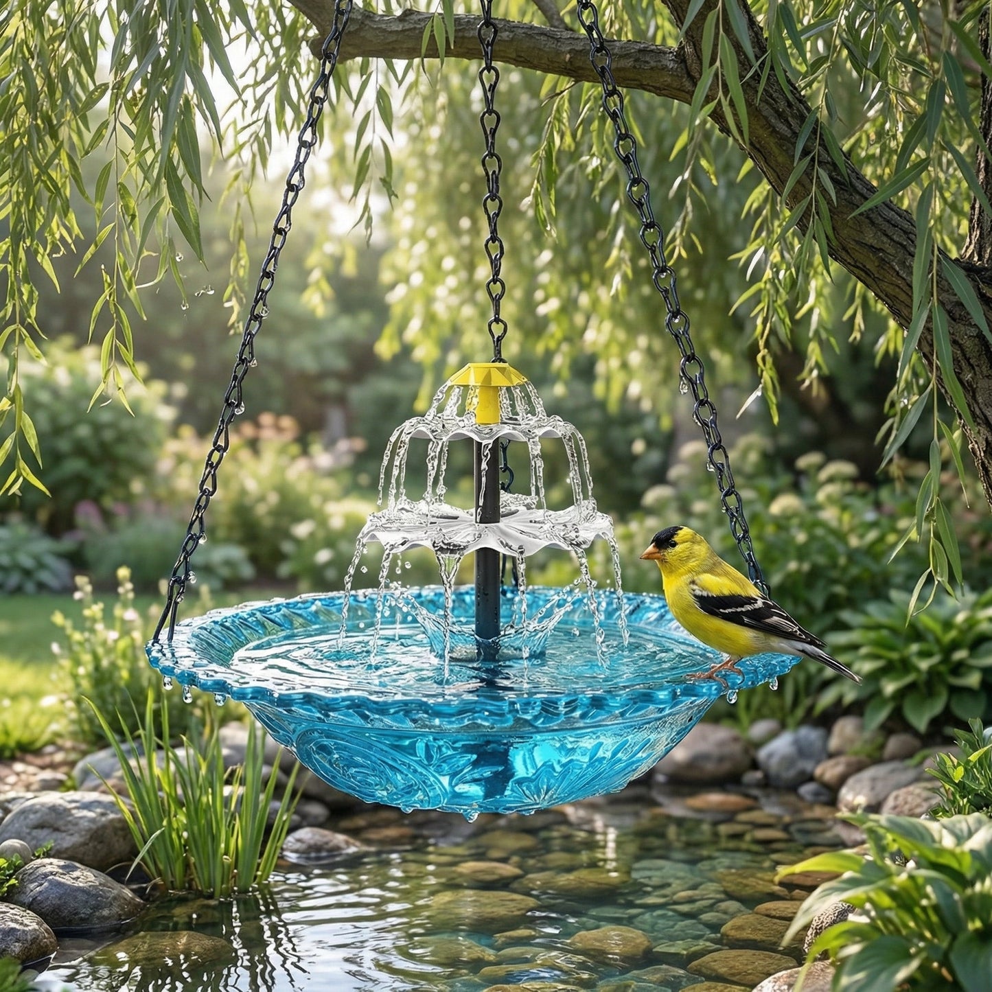 Solar Cascade Hanging Birdbath Fountain