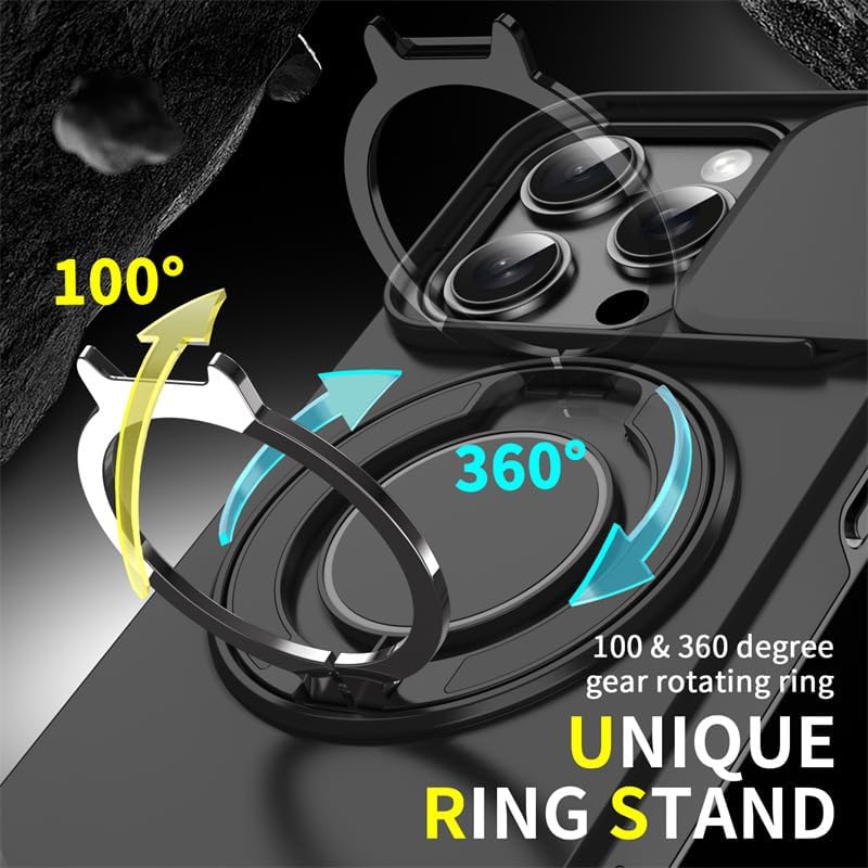 Case with Slide Camera Cover & Rotatable Ring Kickstand, Grade Shockproof Protective Case
