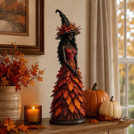 Enchanted Autumn Witch Figurine | Handmade Seasonal Fall Decor