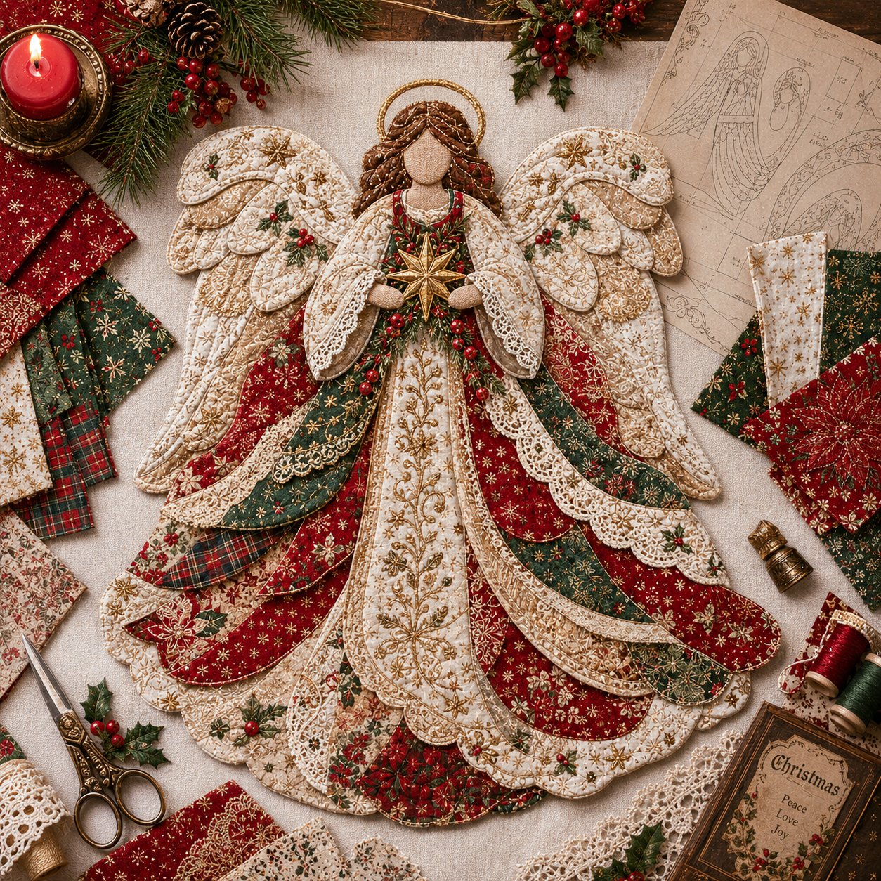 Christmas Patchwork Fabric DIY Decor Kit – 10 Festive Designs