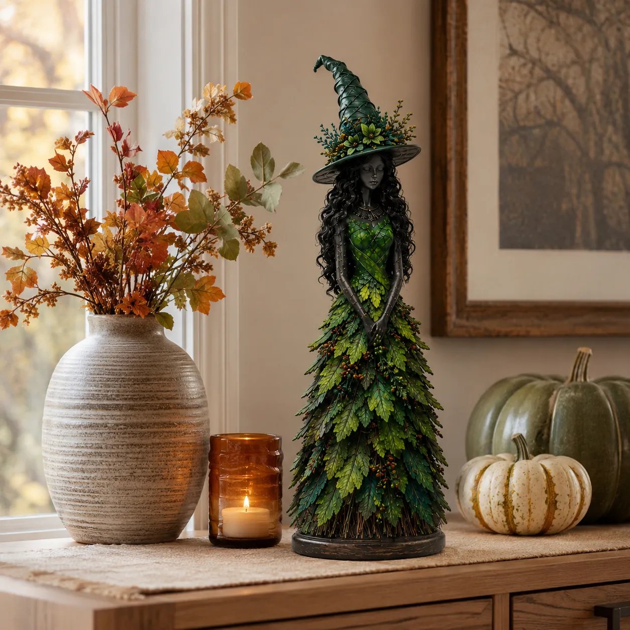 Enchanted Autumn Witch Figurine | Handmade Seasonal Fall Decor