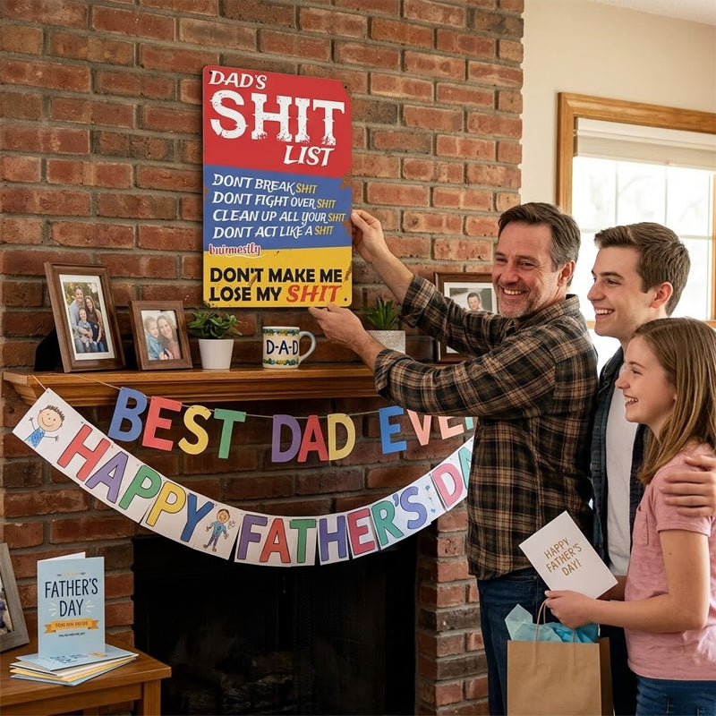 Dad's List of Rules Iron Sign - Funny Home Wall Decor