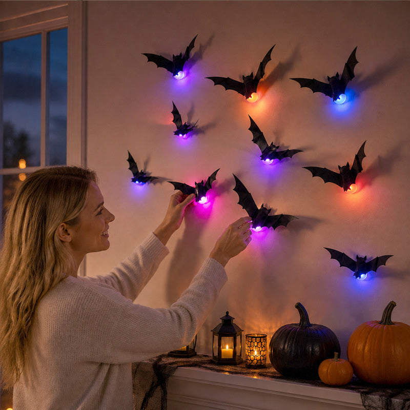 Halloween 3D LED Bat Decor with Purple Glow for Walls & Windows