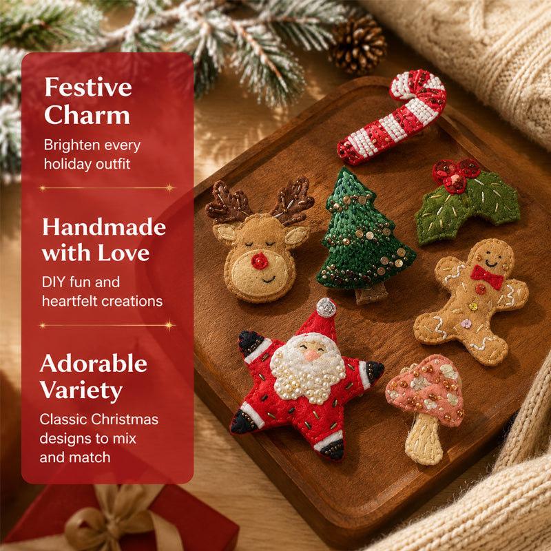 Christmas Felt Embroidery Brooch DIY Kit for Holiday Gifts