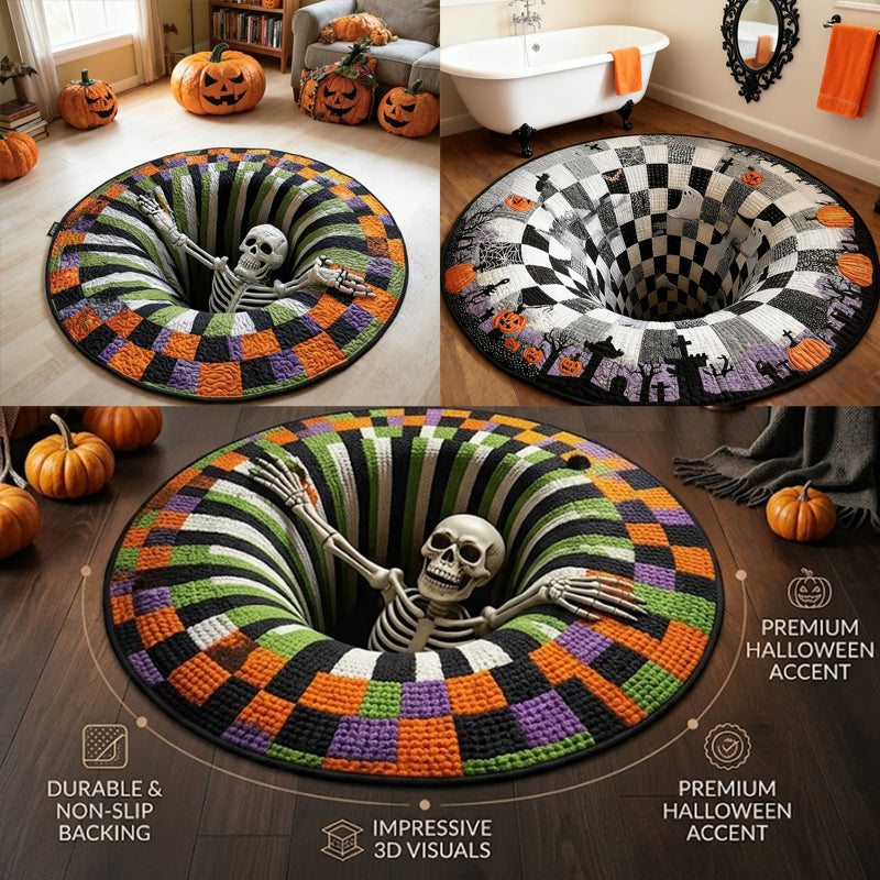3D Skeleton Halloween Crystal Velvet Floor Mat for Entryways