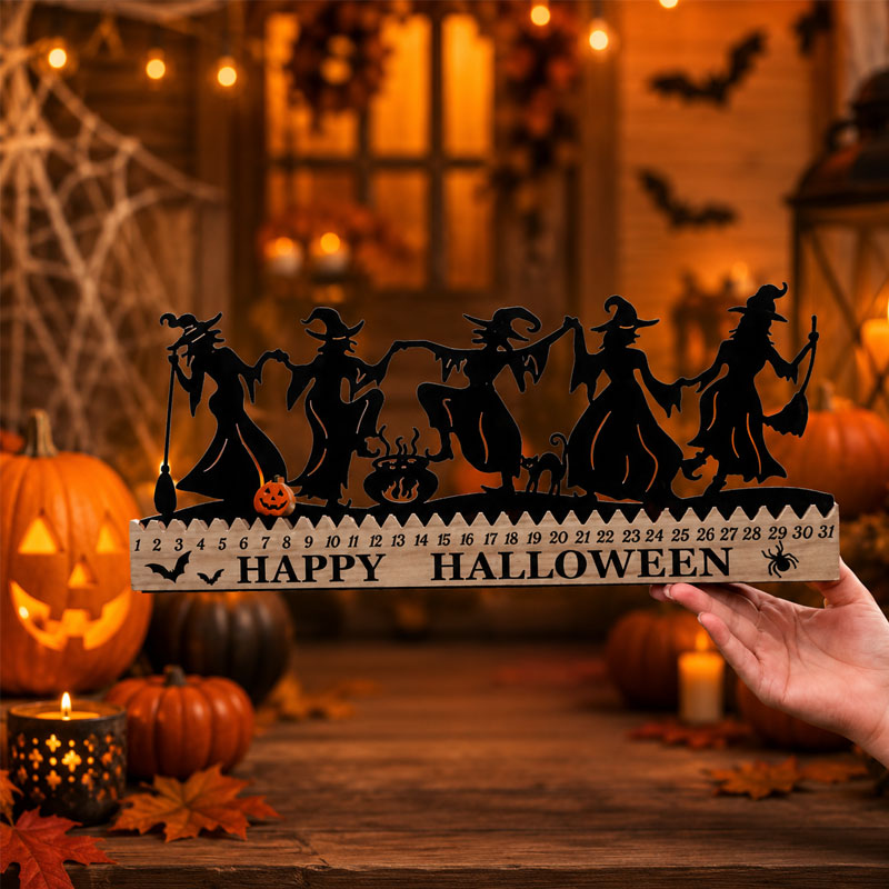 18" Iron & MDF Halloween Countdown Calendar | 31-Day Track