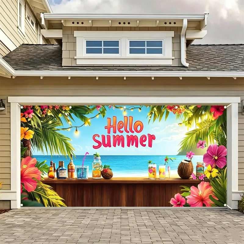 Hawaiian Beach Garage Door Birthday Party Backdrop