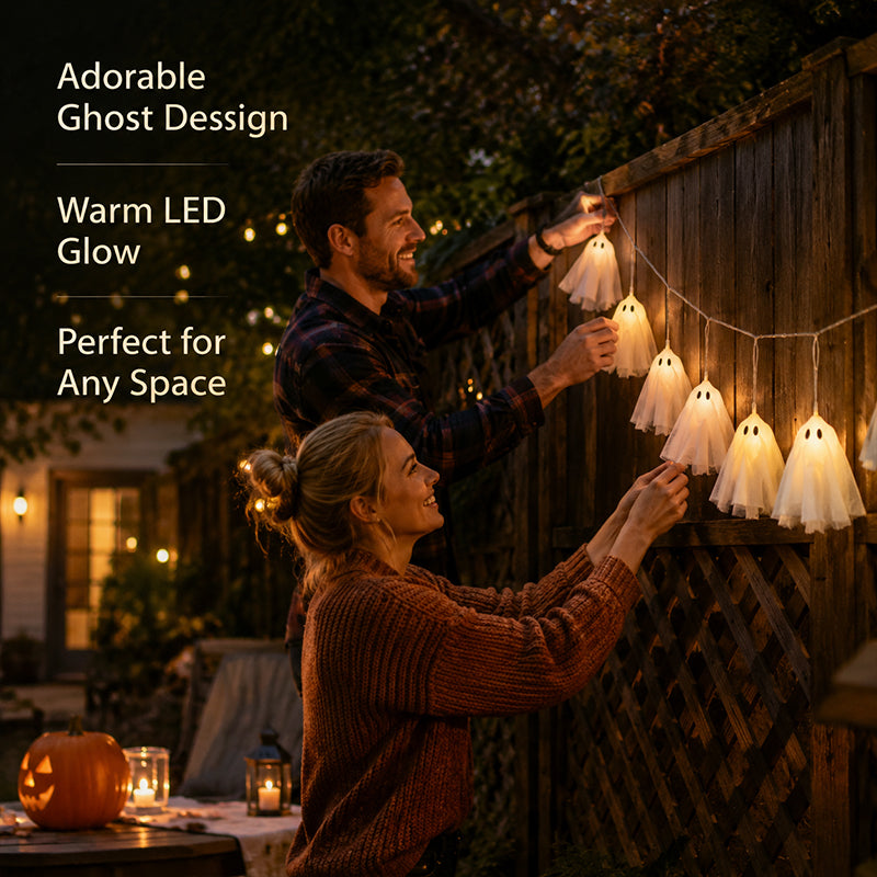 Warm White Halloween Ghost String Lights for Party & Home Decor