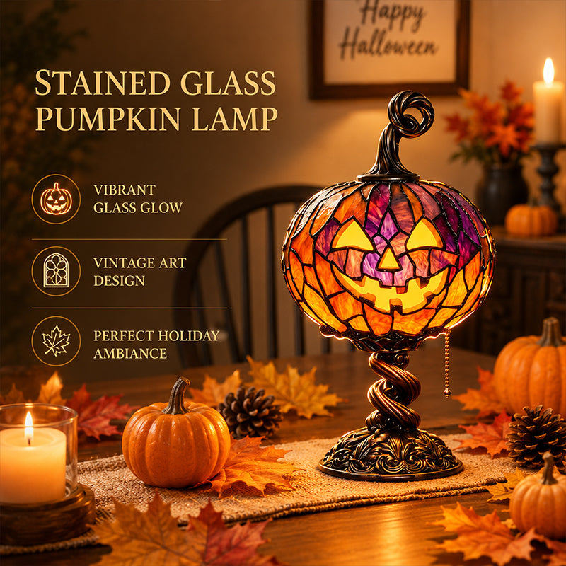 Tall Pumpkin Lamp with Elevated Base – Halloween & Fall Decor Gift