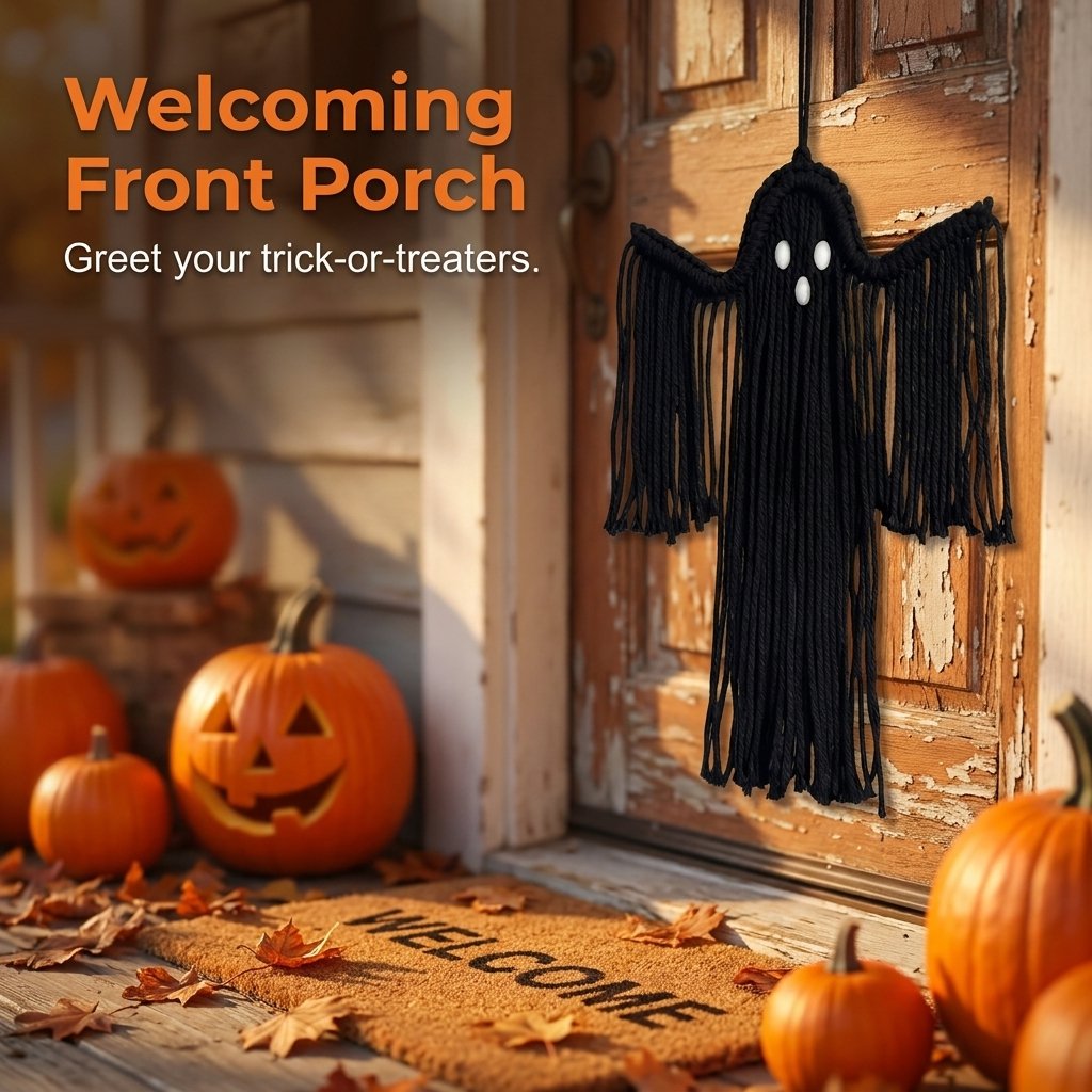 Handcrafted Woven Halloween Ghost Wall Decor, Boho Fall Gift