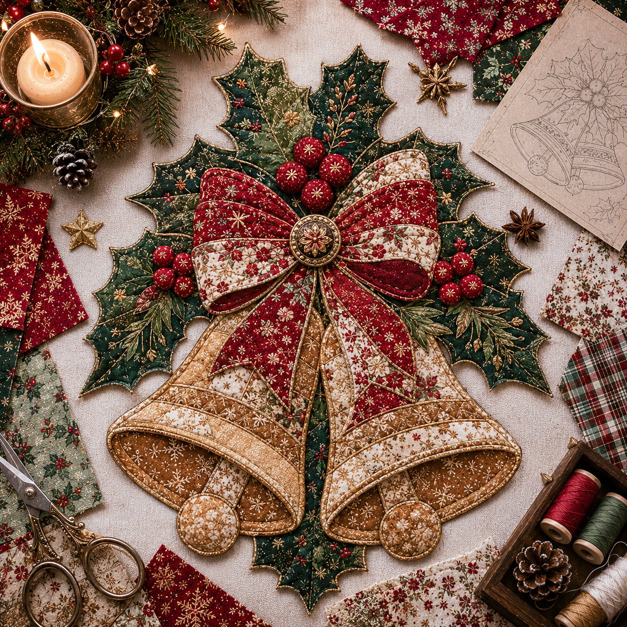 Christmas Patchwork Fabric DIY Decor Kit – 10 Festive Designs