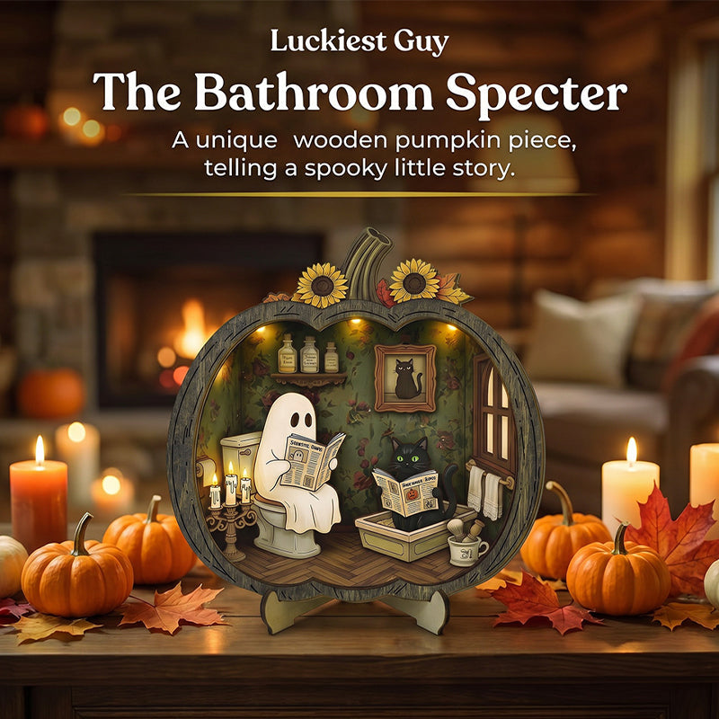 Teak Wood Halloween Ghost Pumpkin Tabletop Decor