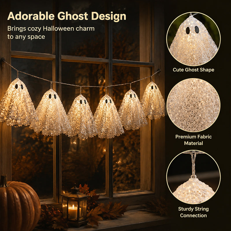 Warm White Halloween Ghost String Lights for Party & Home Decor