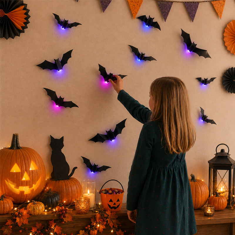 Halloween 3D LED Bat Decor with Purple Glow for Walls & Windows