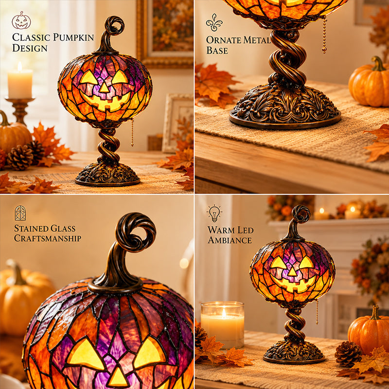 Tall Pumpkin Lamp with Elevated Base – Halloween & Fall Decor Gift