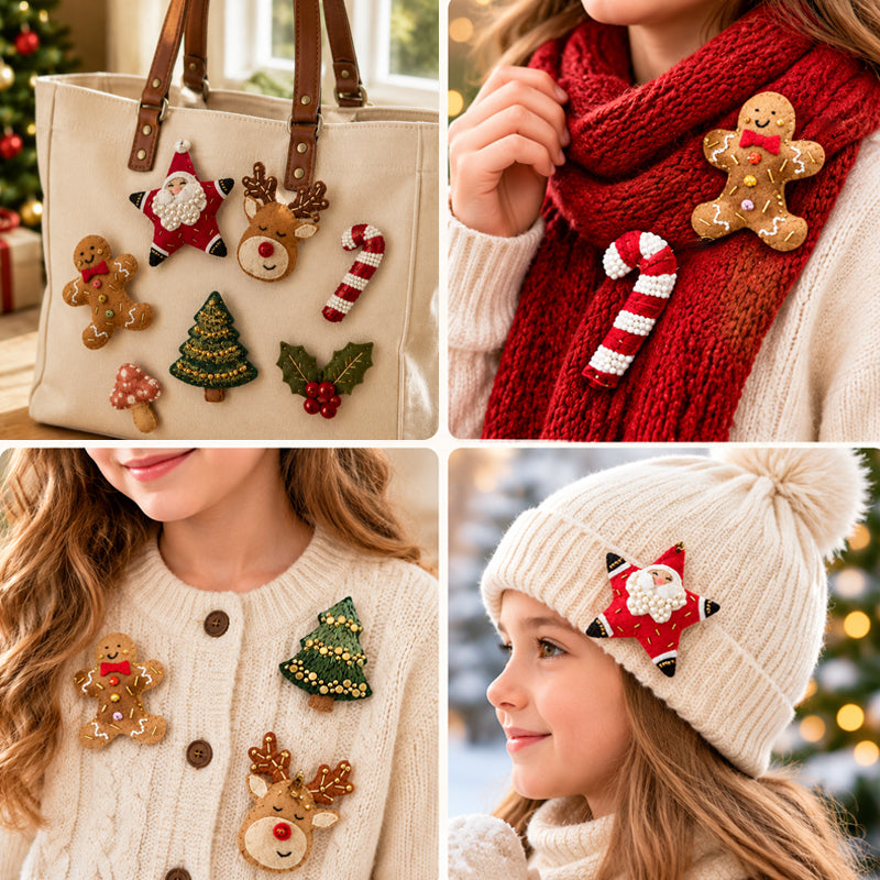 Christmas Felt Embroidery Brooch DIY Kit for Holiday Gifts