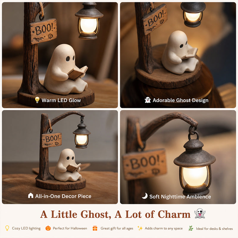 Halloween Ghost Reading Lamp - Resin Tabletop Figurine