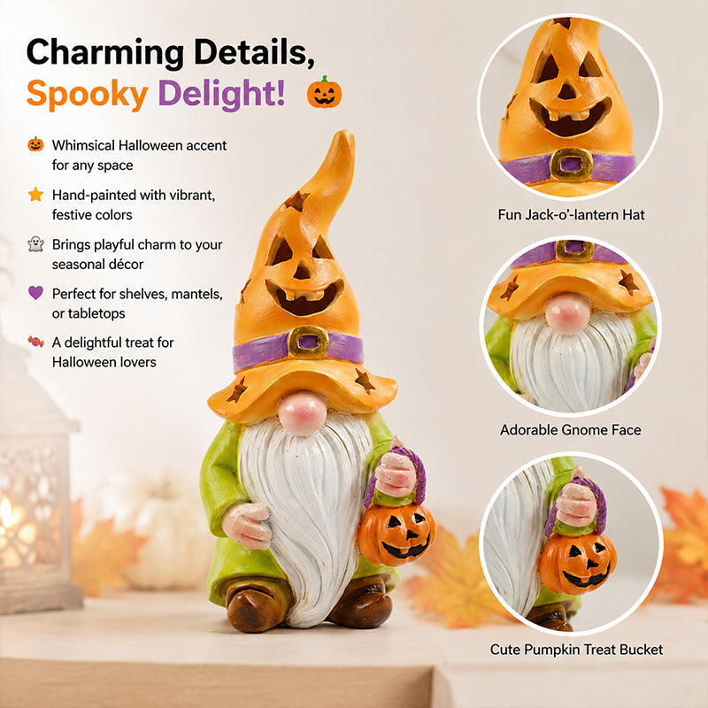 Halloween Pumpkin Gnome Garden Statue - Fall Decor Gift