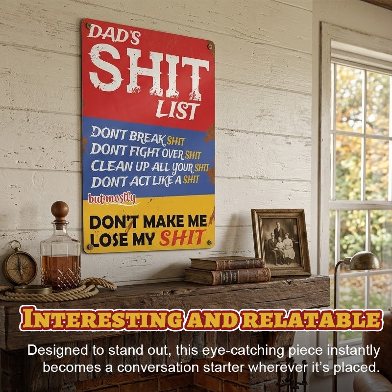 Dad's List of Rules Iron Sign - Funny Home Wall Decor