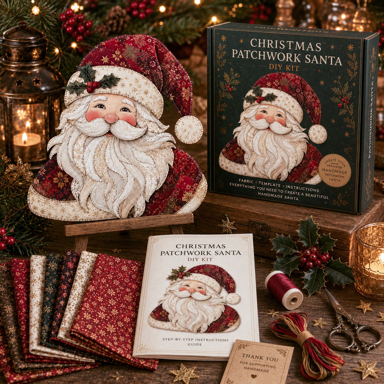 Christmas Patchwork Fabric DIY Decor Kit – 10 Festive Designs