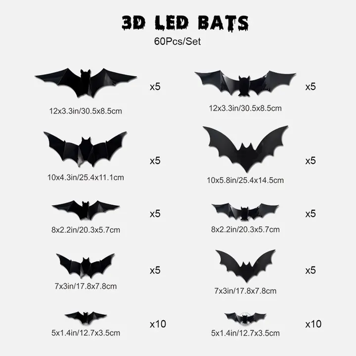 Halloween 3D LED Bat Decor with Purple Glow for Walls & Windows