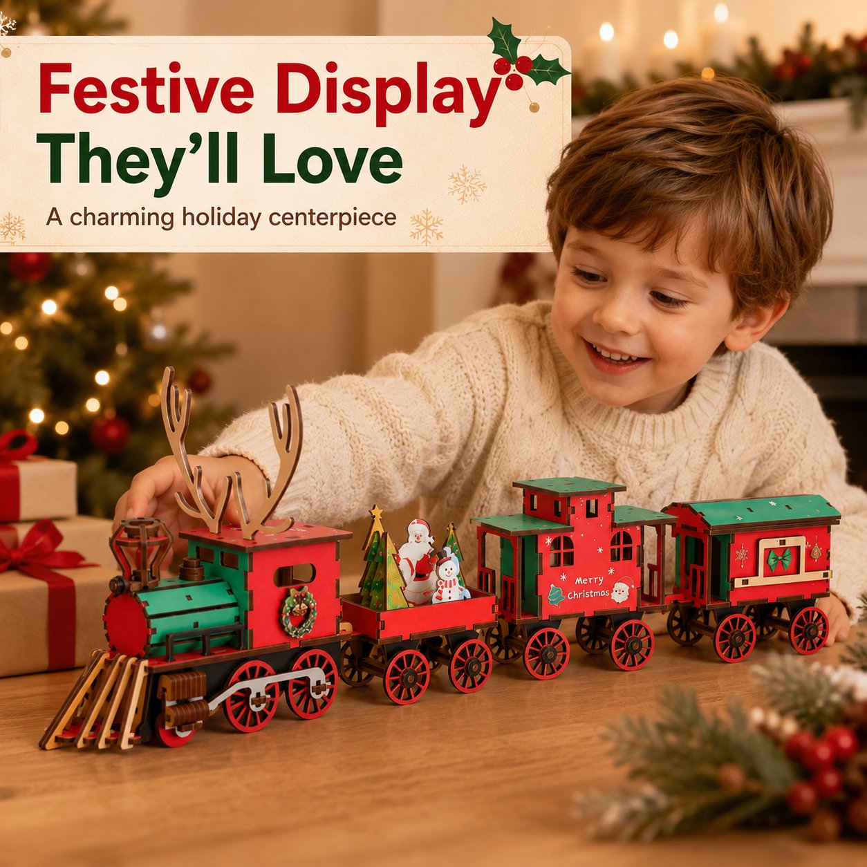 DIY Christmas Wooden Train Set – Glue-Free 3D Puzzle Kit