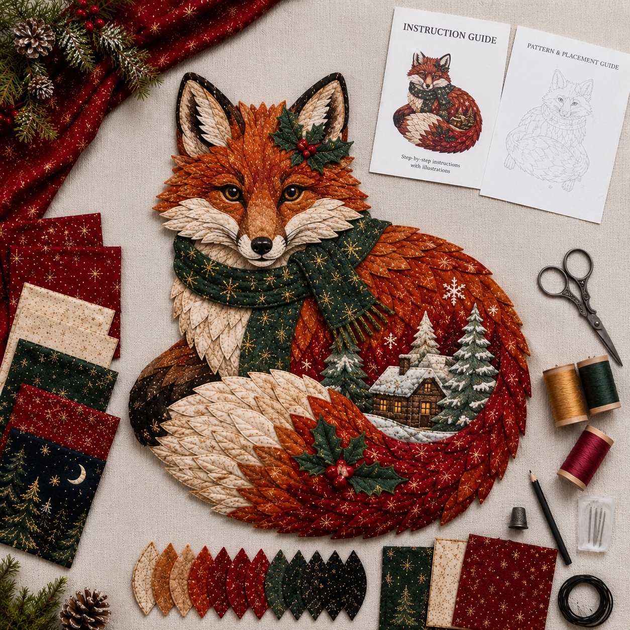 Christmas Woodland Wildlife DIY Layered Fabric Patchwork Kit