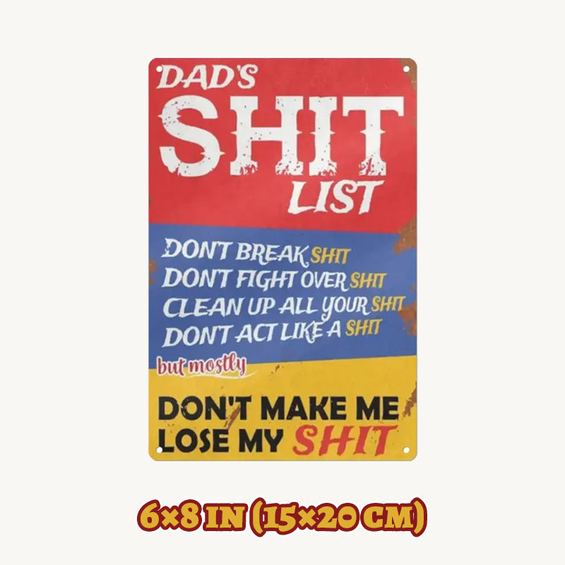 Dad's List of Rules Iron Sign - Funny Home Wall Decor