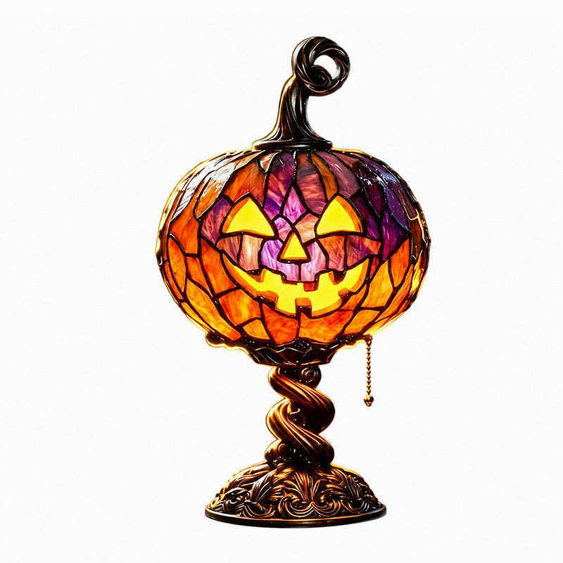 Tall Pumpkin Lamp with Elevated Base – Halloween & Fall Decor Gift