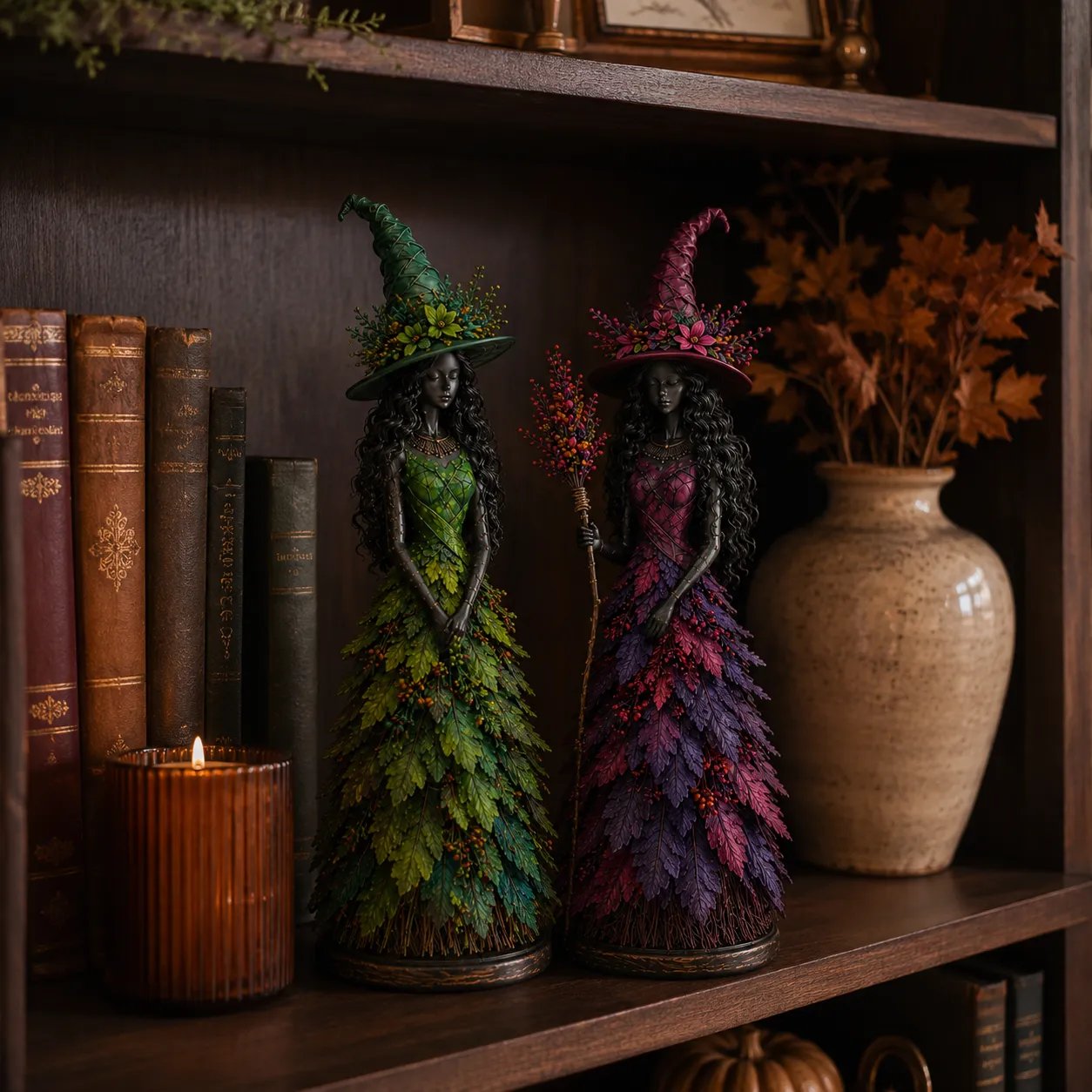 Enchanted Autumn Witch Figurine | Handmade Seasonal Fall Decor