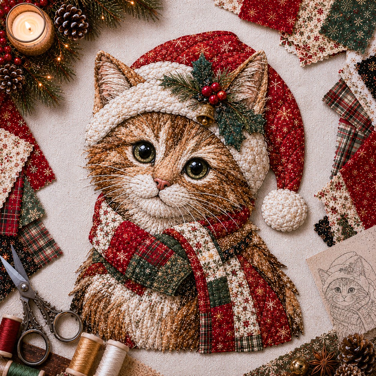 Christmas Patchwork Fabric DIY Decor Kit – 10 Festive Designs