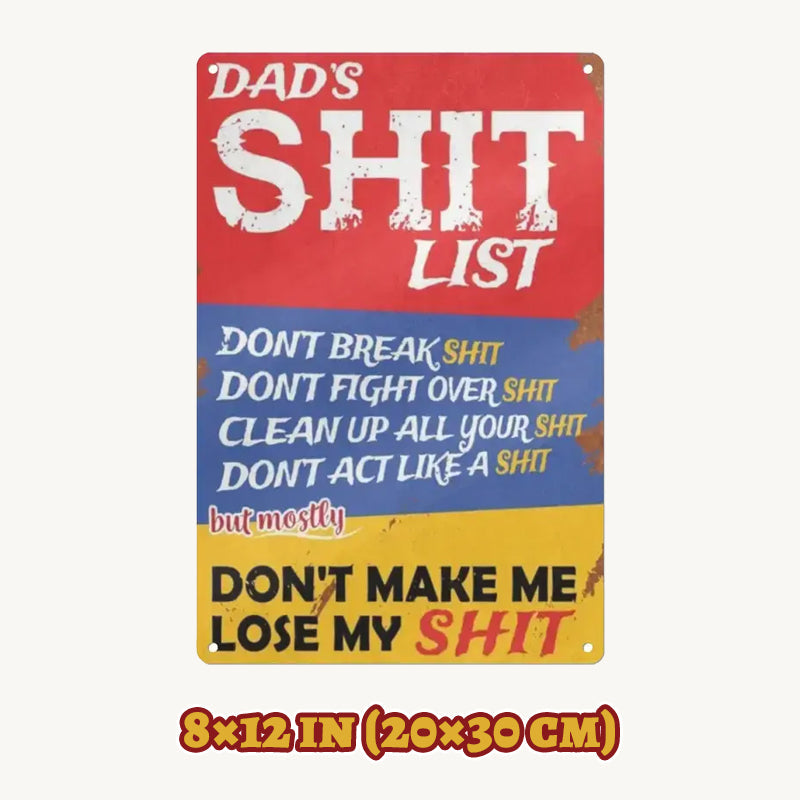 Dad's List of Rules Iron Sign - Funny Home Wall Decor