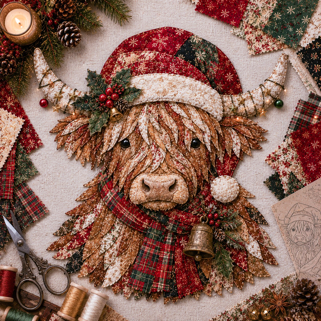 Christmas Patchwork Fabric DIY Decor Kit – 10 Festive Designs
