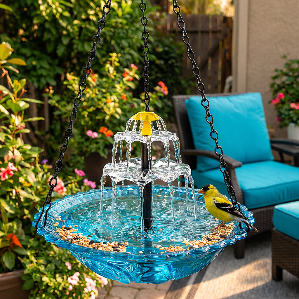 Solar Cascade Hanging Birdbath Fountain