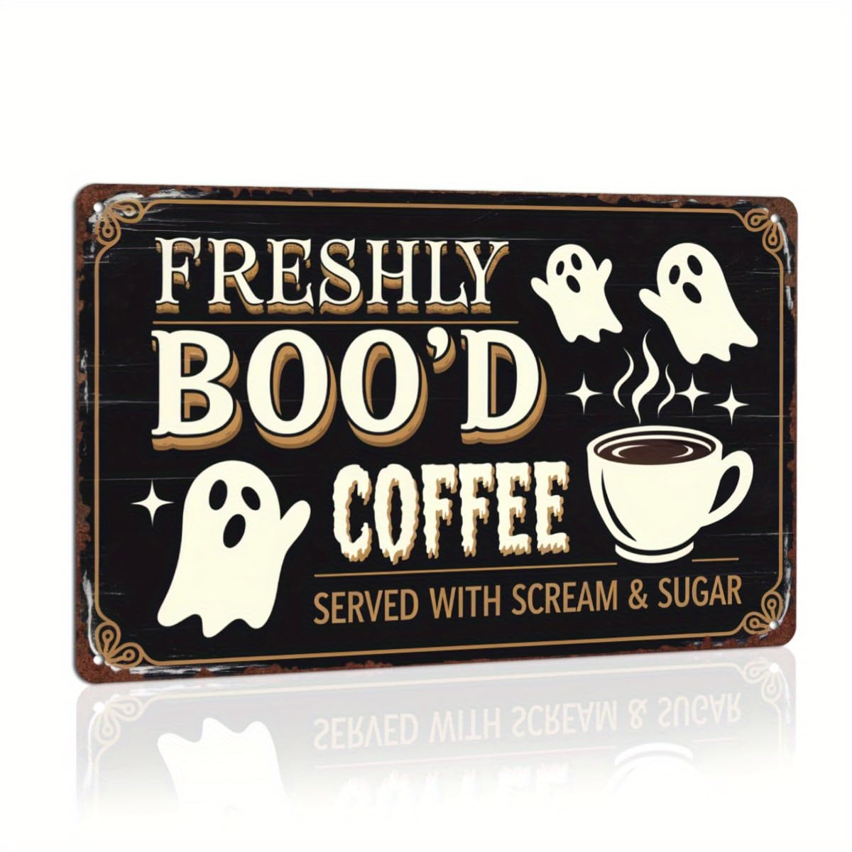 Freshly Boo'd Coffee Halloween Tin Sign for Kitchen Wall Decor