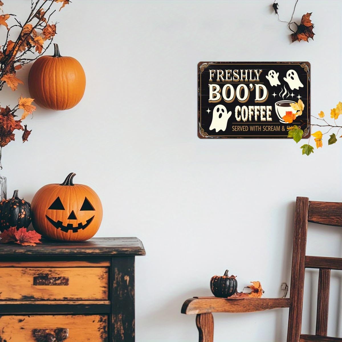 Freshly Boo'd Coffee Halloween Tin Sign for Kitchen Wall Decor